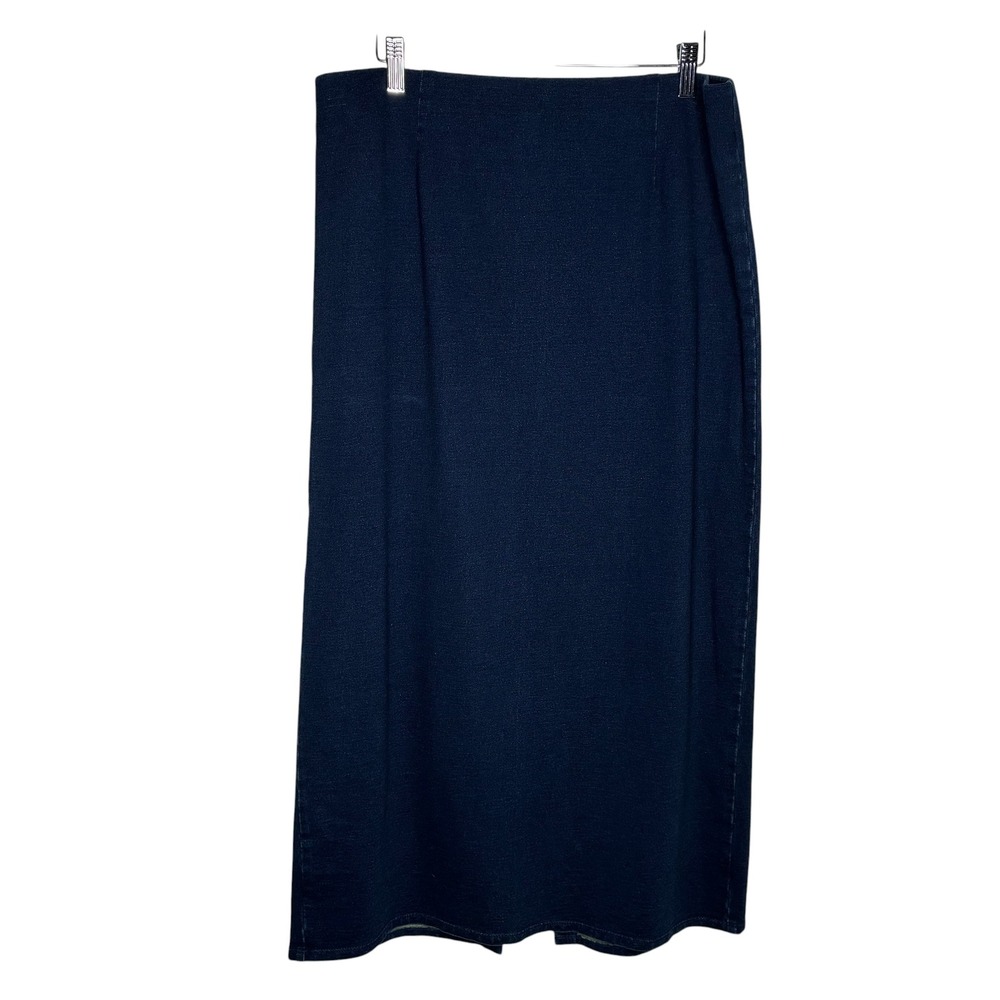 J Jill Indigo Pure Jill Women Medium Maxi Skirt Blue Cotton Stretch Back Slit